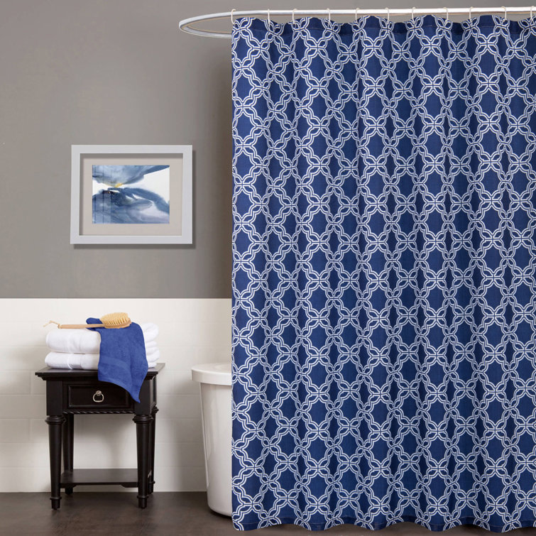 Red Barrel Studio Trellis Waffle Weave Fabric Shower Curtain 70 W X 72 L Navy Blue